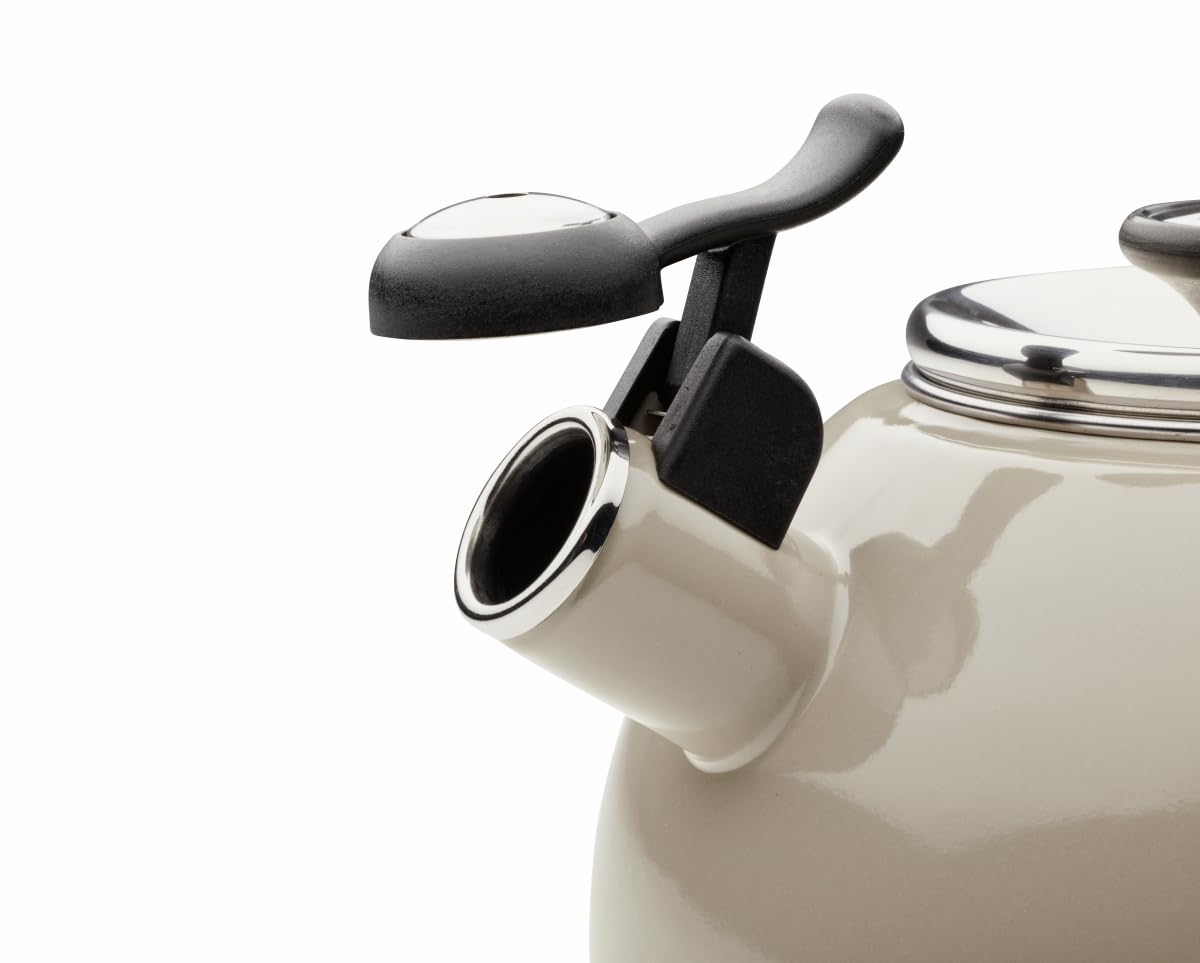 Circulon Enamel on Steel Whistling Induction Teakettle, Tea Kettle for Stovetop with Flip-Up Spout, 2-Quart, Gray