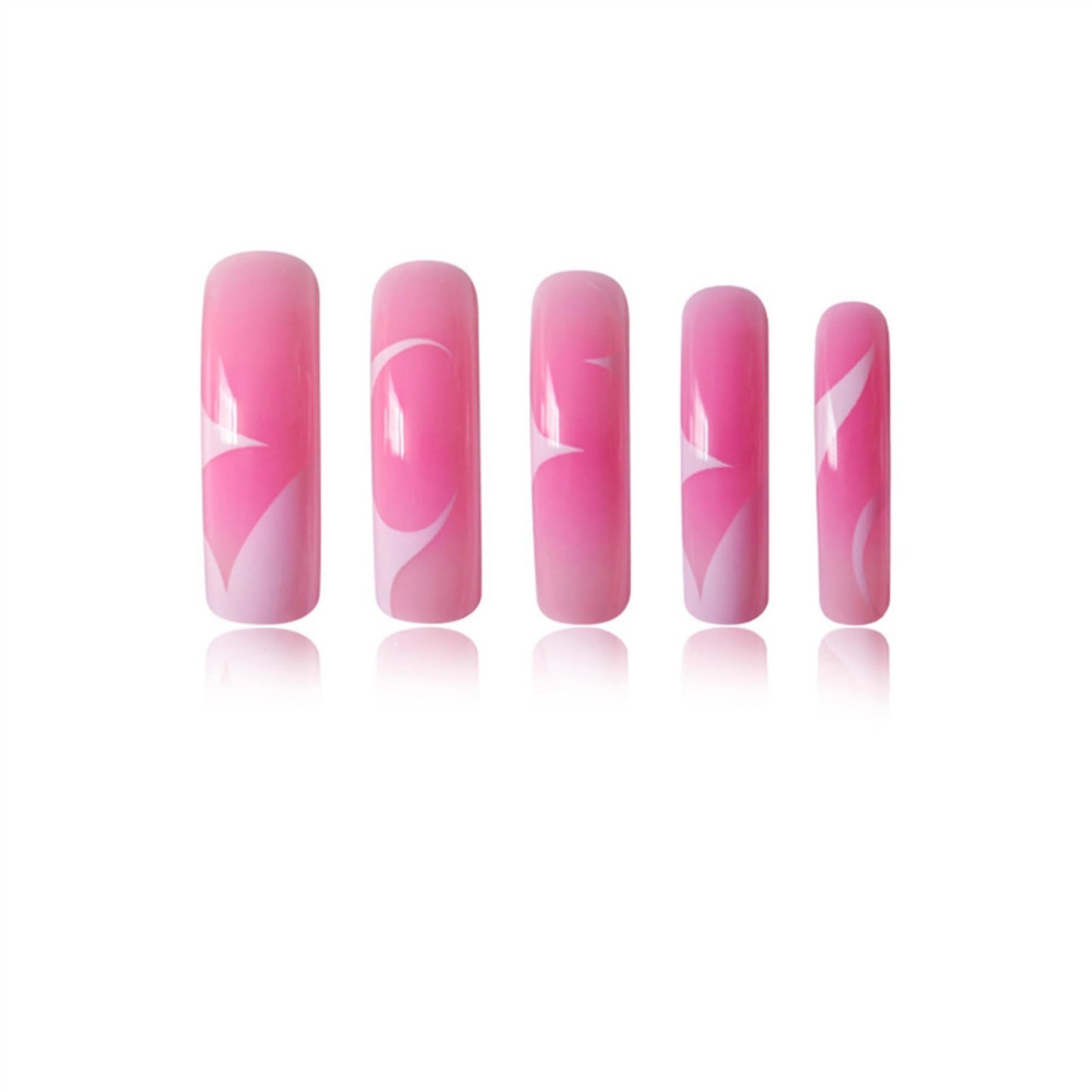 SEENEEY Curved Press on Nails Long Fake Nails Pink Artificial Nail Stick on Nail for Women 20pcs