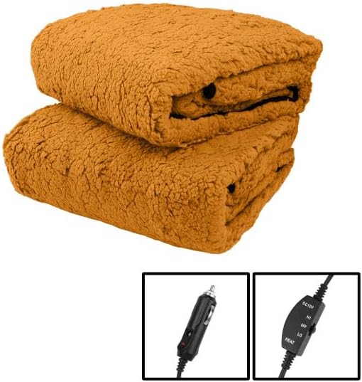 Stalwart Heated Blanket 2-Pack - 12V Electric Blanket for Car, RV, or Camping - 57x39” Portable Travel Throw with 2 Heat Levels - Must-Have Car Essentials and Tailgating Gear (Honey)