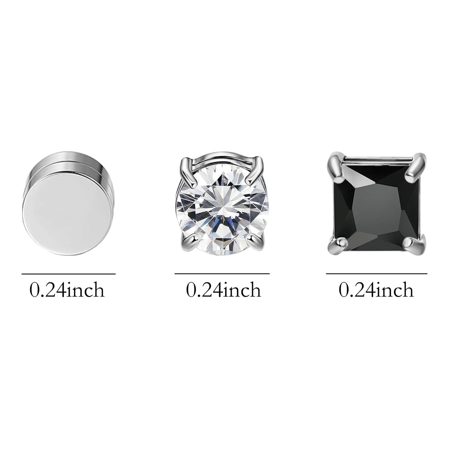 NEWITIN 6 Pairs Stainless Steel Magnetic Stud Earrings for Men Clip on Earring Magnetic Earring Unisex Non Piercing CZ Magnet Studs Diamond Earrings for Women Men