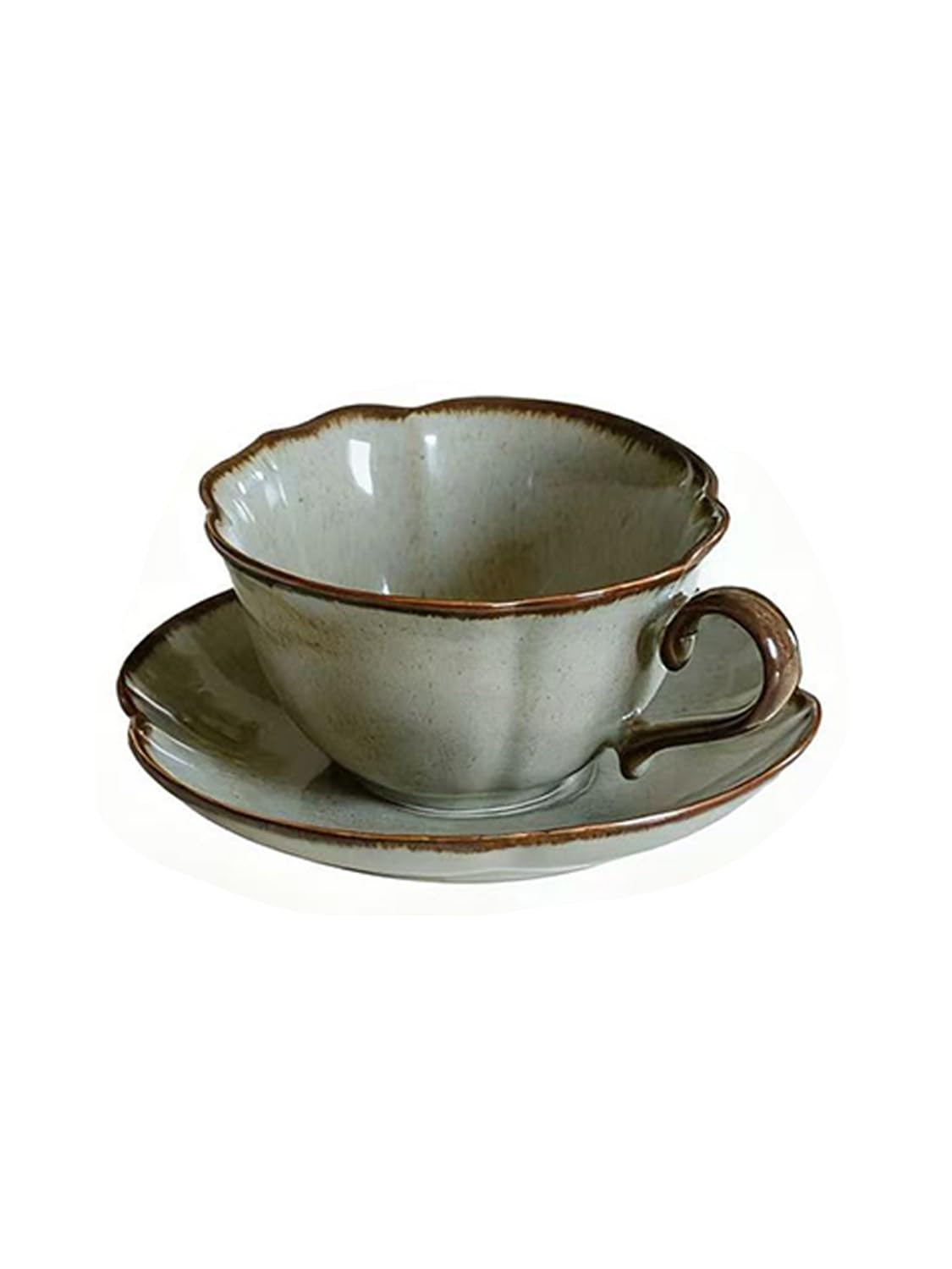 SHIIANN Ceramic Coffee Cup and Saucer Set – 10oz Kiln-Glazed Teacup with Saucer, Handmade Ceramic Mug Set for Coffee, Tea, Cappuccino, or Latte