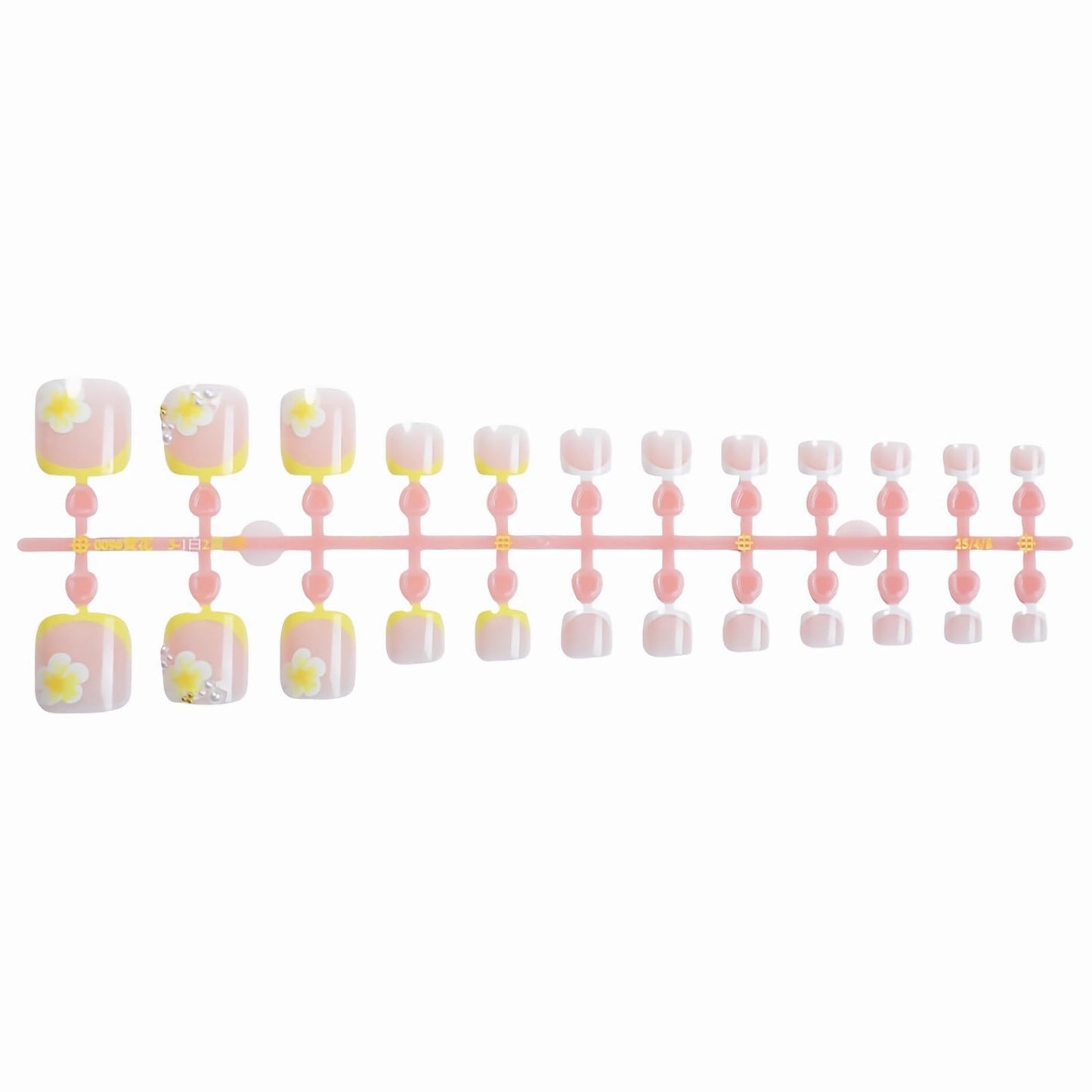 MISUD Press on Toenails - Fake Toe Nails with Flower, Acrylic Toenail Yellow French Tip Design 24 pcs