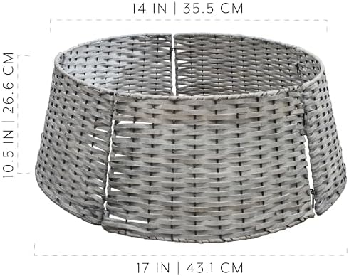 AuldHome Design Wicker Christmas Tree Collar (Gray Washed, 29-Inch), Real Wood Basket Weave Large Willow Tree Skirt