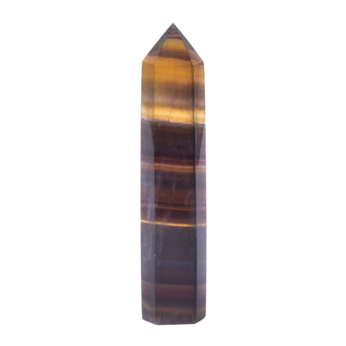 Large Yellow Fluorite Gemstone Crystal Hexagonal Pointed Tower Reiki Chakra Faceted Prism Wand Stone Home Decor