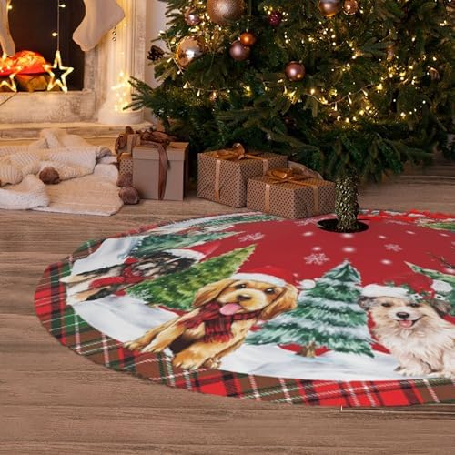 Dog Christmas Tree Skirt 36 Inch Xmas Tree Mat Party Decor Supplies for Holiday Home Decorations