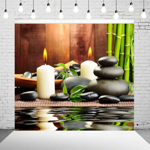 10x10ft Meditation Relax Backdrop Bamboo Zen Stone Candle Water Woodiness Floor, Dessert Table Banner Decoration Photography Background BJOKPH0032 - size: 10x10ft