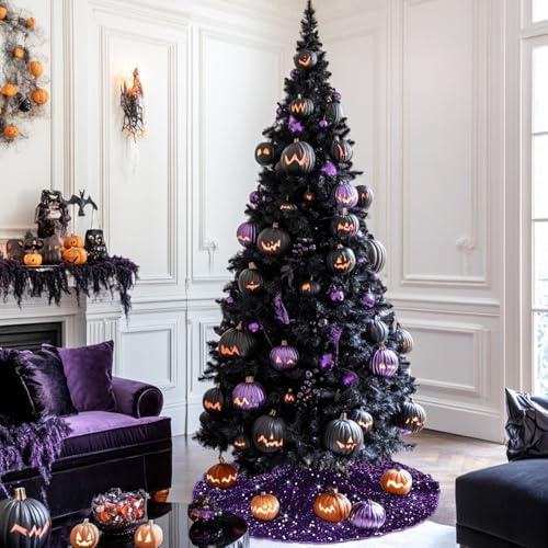 Christmas Purple Tree Skirt 36 Inches Sequin Tree Skirts Sparkle Tree Floor Mats Royal Purple Xmas Tree Cover Skirt Halloween Tree Skirt Christmas Decor Tree Skirts for Winter Supplies