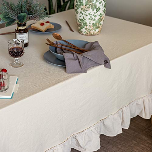 GLORY SEASON Retro Farmhouse Ruffle Tablecloth Cotton Flounces Trim Washable Table Cover Tablecloths for Rectangle Table Baby Shower Kitchen Party Wedding Decor,60''x120'' - size: 60" X 120" (Rectangular)