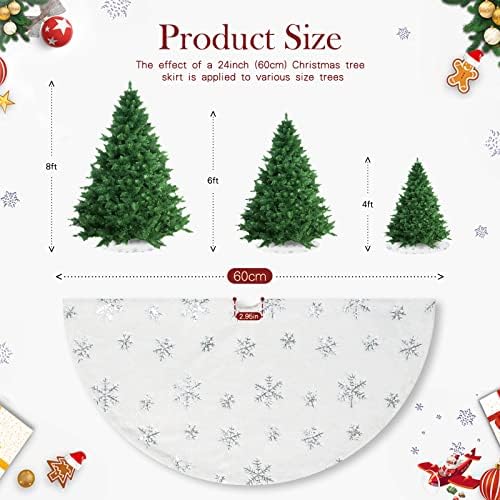 Christmas Tree Plush Skirt Deocrations 24 Inch Mini Faux Fur Christmas Tree Skirt Silver Snowflakes Tree Mat for Xmas Ornaments