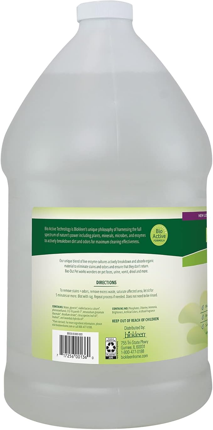 Biokleen Bac-Out Pet Stain Remover - Spray & Gallon Refill - Enzymatic, Natural, Destroys Stains & Odors Safely, for Pet Stains on Carpets - Eco-Friendly, Plant-Based