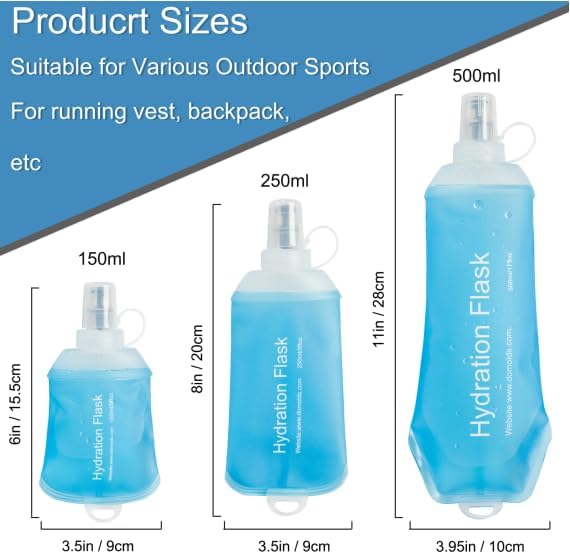CLINTT 500ml Soft Flask, Foldable Running Water Bottle, TPU Folding Soft Water Flask, BPA-Free Collapsible Flask for Hydration Pack Running Vest, Cycling, Climbing, Hiking - 1Pcs, Blue