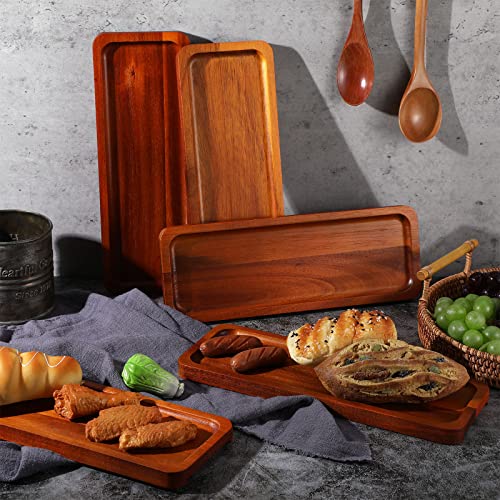 Skylety 15 Pack Solid Wood Serving Tray Large Acacia Party Server Platter Rectangular Charcuterie Board with Grooved Handle for Home Kitchen Cheese Appetizer Farmhouse Table Supplies (10.8 x 4 Inch) - size: 10.8 x 4 Inch