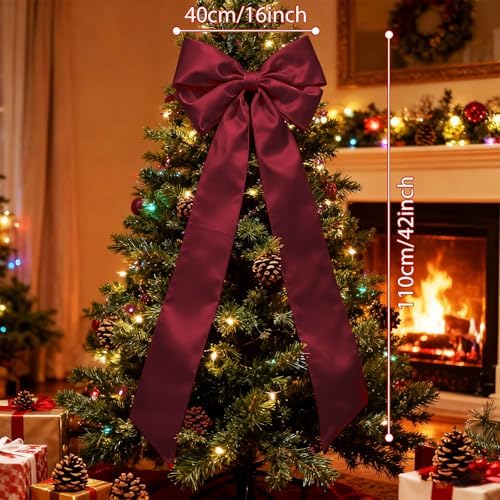 16 x 42 Inches Extra Large Christmas Satin Bows Christmas Tree Topper Decorations Xmas Tree Toppers Bows???Bows for Home Wreath Wall Backdrop Birthday Wedding Party Decorations(Red)
