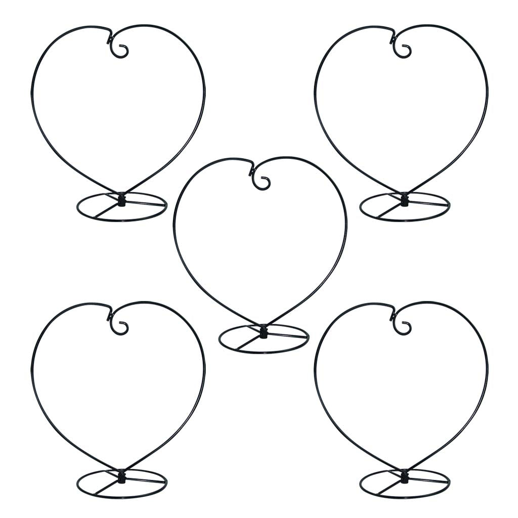 MOCOUM Ornament Display Stand, Iron Glass Ball Ornament Holder Stand for Hanging Plants, Hanging Terrarium Stand for Christmas Wedding Ornament, Home Office Decor (5pcs Black Heart Shaped)