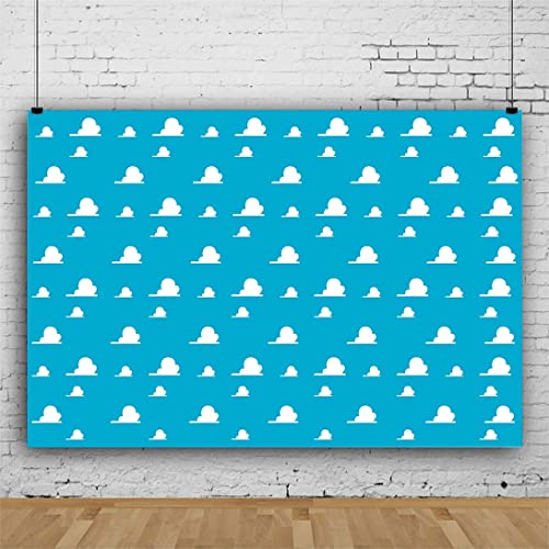 Blue Toy Backdrops for Photography, 5x3FT White Clouds Wall Paper Photo Backgrounds, Children Kids Birthday Themed Party Photo Booth Props RBJMYLU37 - size: polyester microfiber fabric-5x3ft