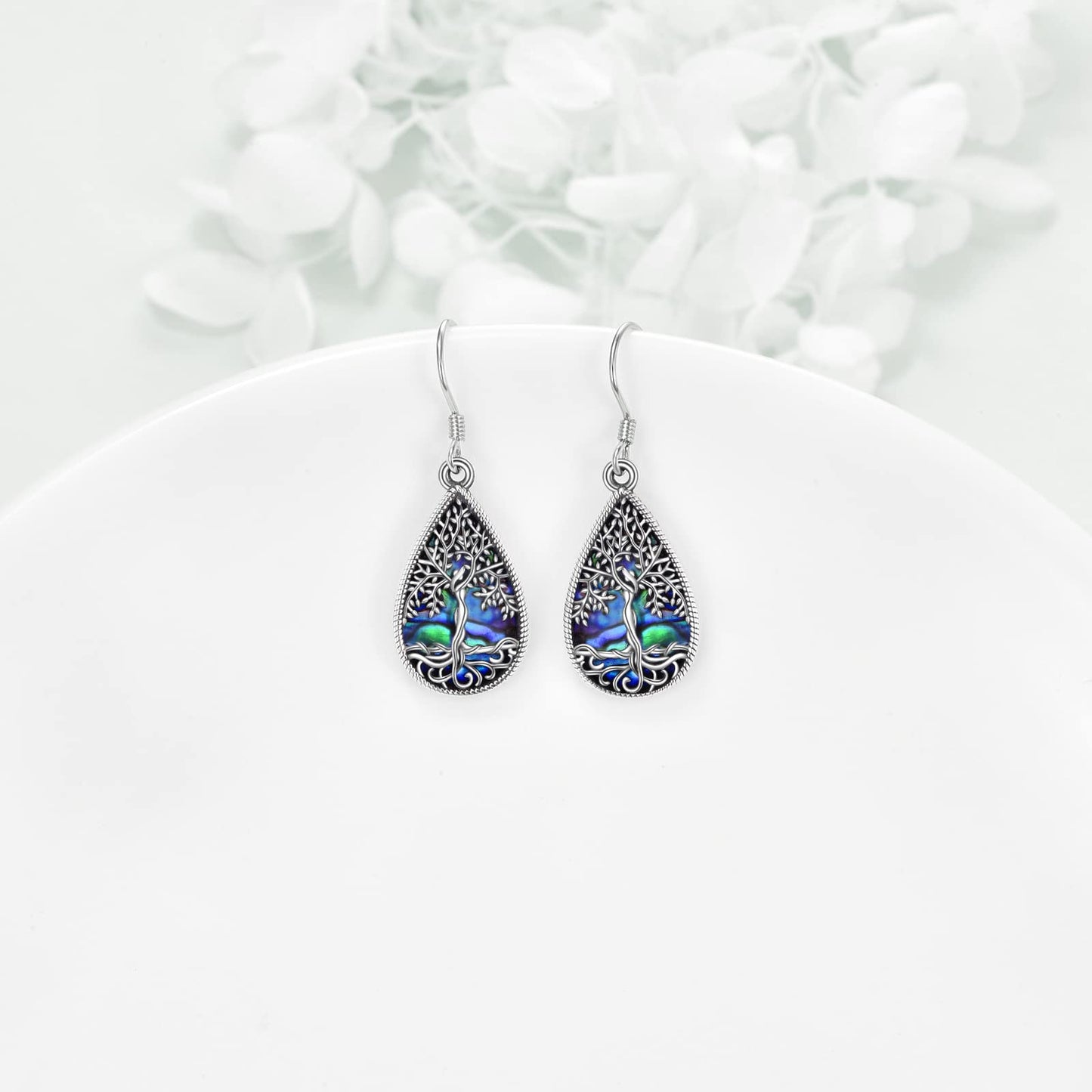 ONEFINITY 925 Sterling Silver Teardrop Tree of Life Earrings Abalone Shell Tree of Life Jewelry for Women