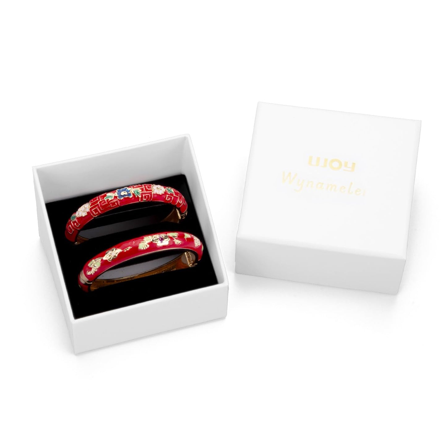 UJOY Bangles Bracelets Gorgeous Enameled Flower Cloisonne Plated Indian Jewelry Sets Box for Womens Gift 55A87-55A114 red