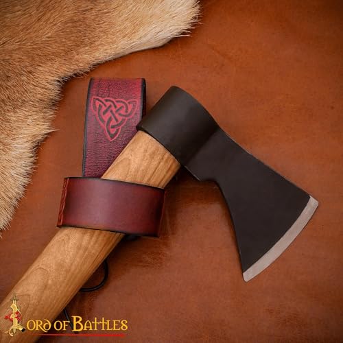 Lord of Battles Medieval Genuine Leather Axe Frog | Axe Holster with Belt Loop | Waist Holder for Axes, Tools - color: Celtic - Maroon