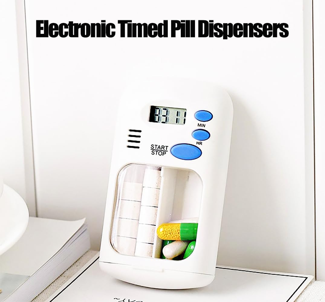 Electronic Timed Pill Dispensers,Digital Pill Organizer,Automatic Daily Pill Box Reminder with Beeping Alarm for Elderly Gift,Portable for Office Travel
