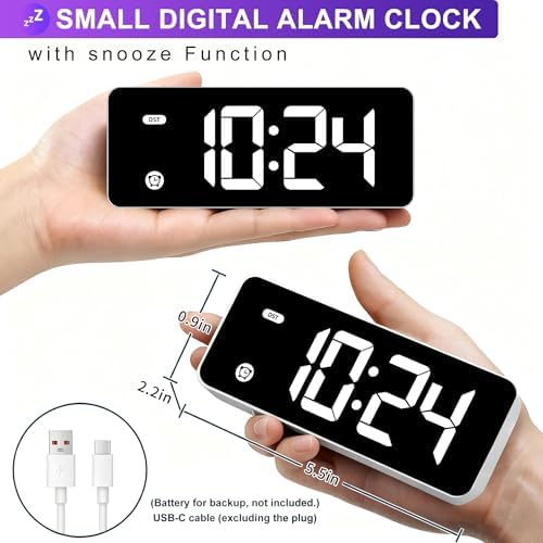 Small Digital Alarm Clock for Kids with Dimmable Backlight Volume White
