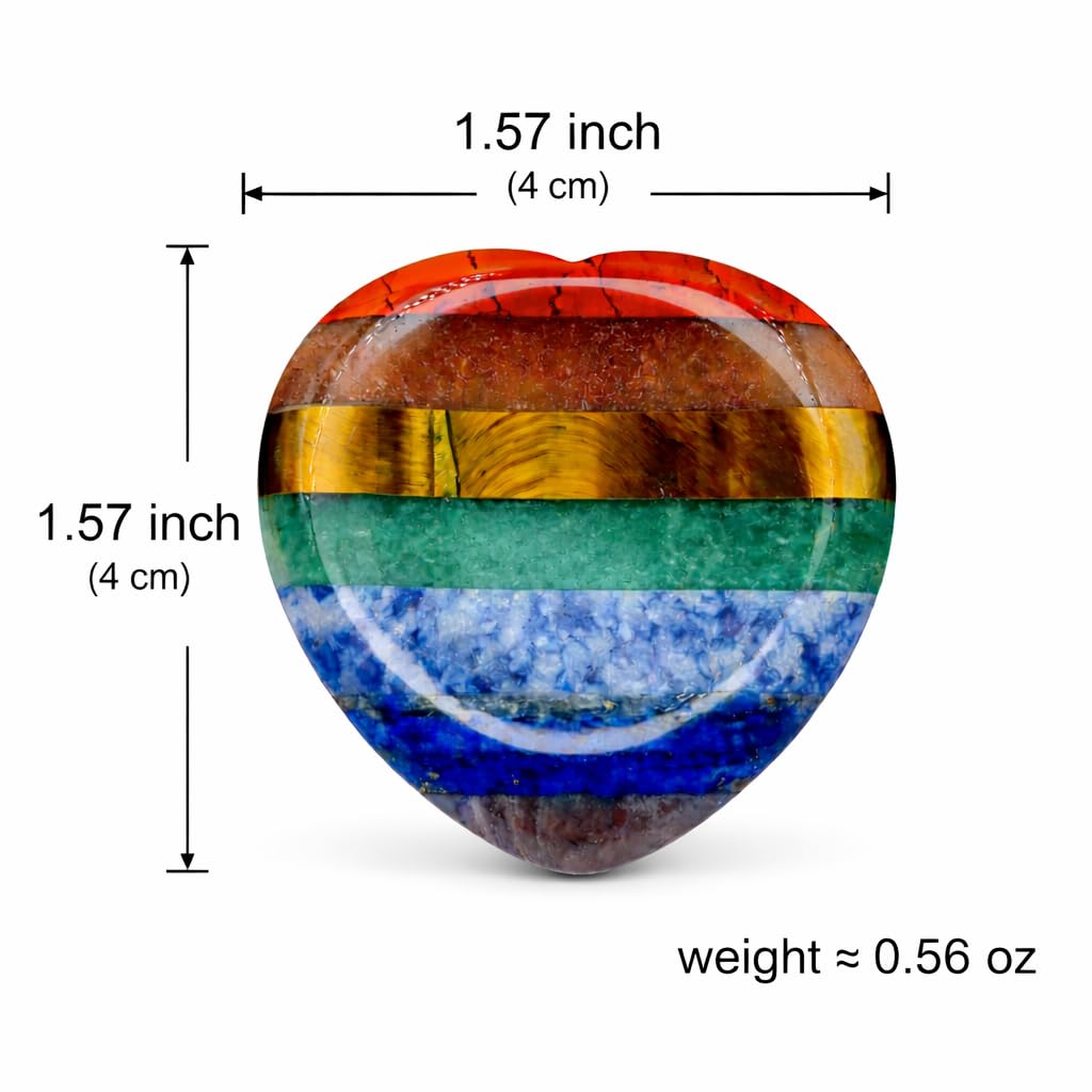 Healing Crystals Thumb Stone, 7 Chakra Heart Worry Stone for Anxiety Relief, Hand-Polished Meditation Stone, 1.57” Stress Relief & Mindfulness Gift