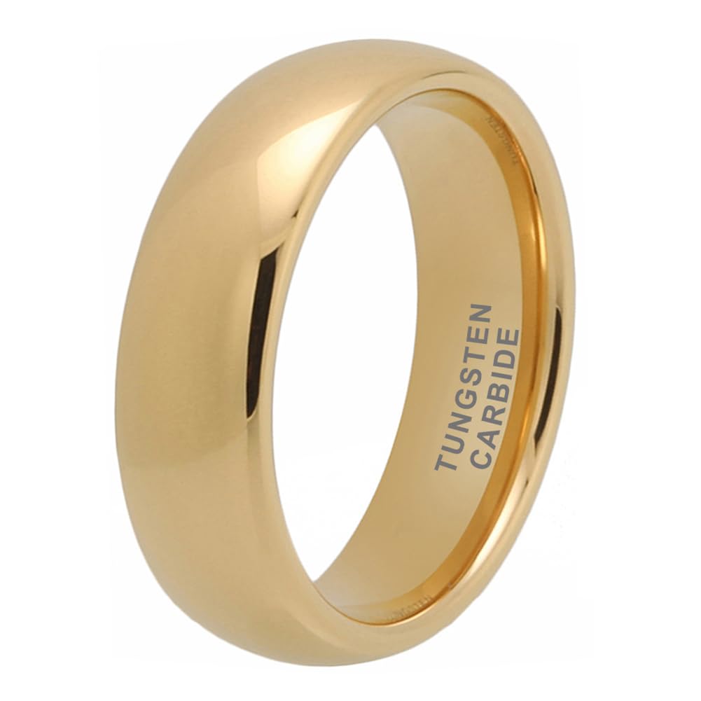 TUTISS 7mm Gold Tungsten Rings for Men Women Engagement Wedding Bands Domed Polished Comfort Fit Size 13