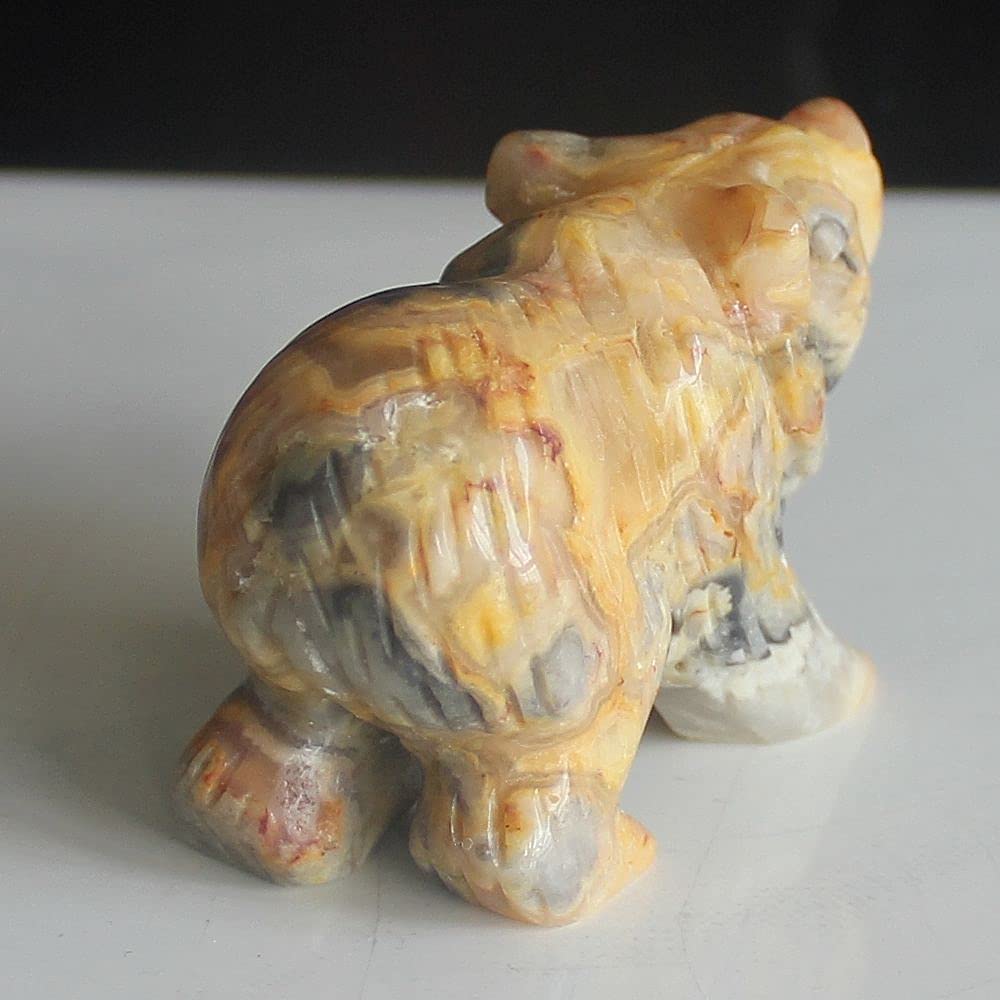 2'' Hand Carved Mixed gemstome Crystal Bear Figurine Animal Carving (Crazy lace Agate 2)