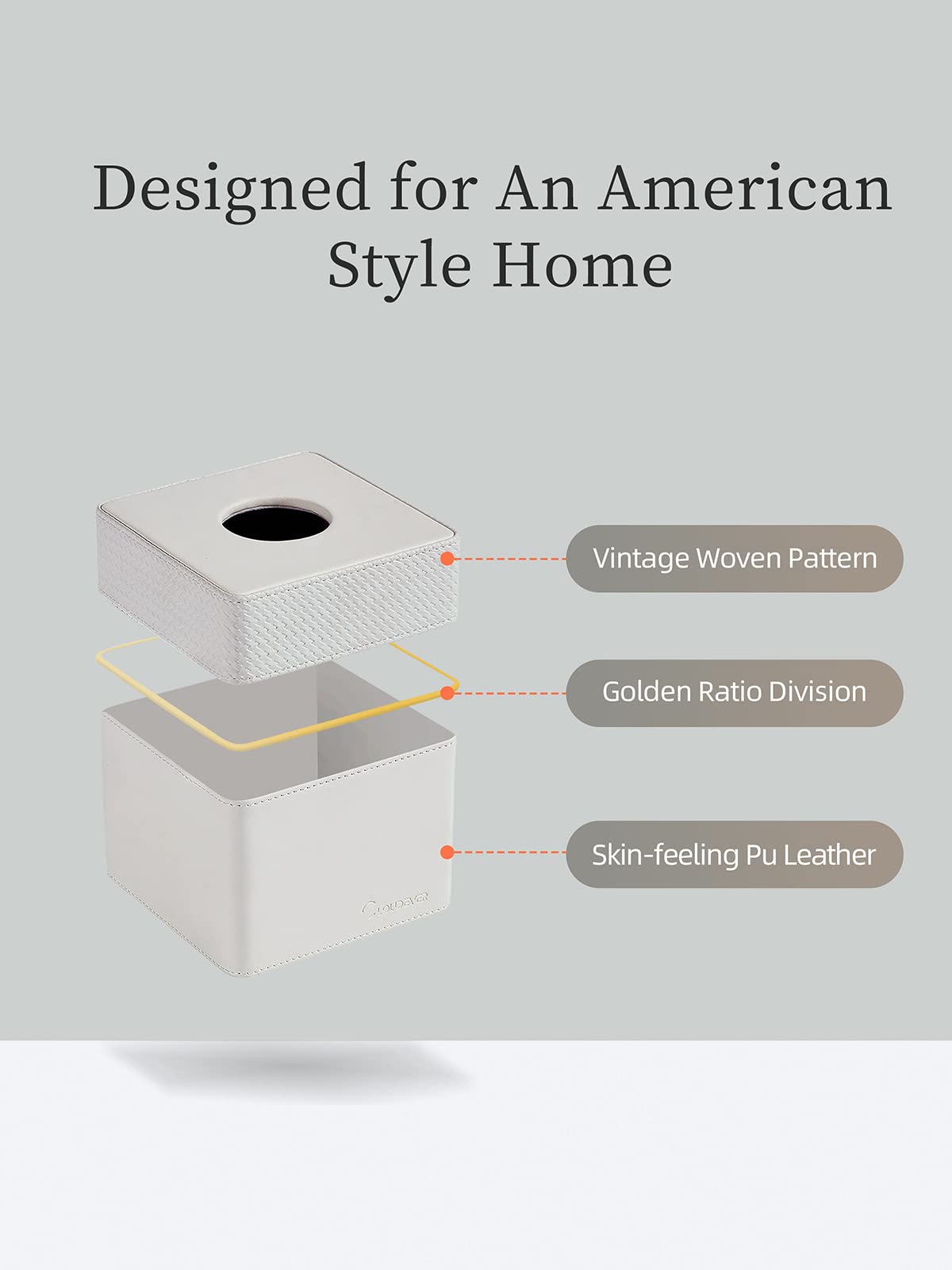 Cloudever Tissue Box Holder Cover Square, Modern PU Leather Decorative Tissue Cube Holder Organizer - Woven Pattern Grey