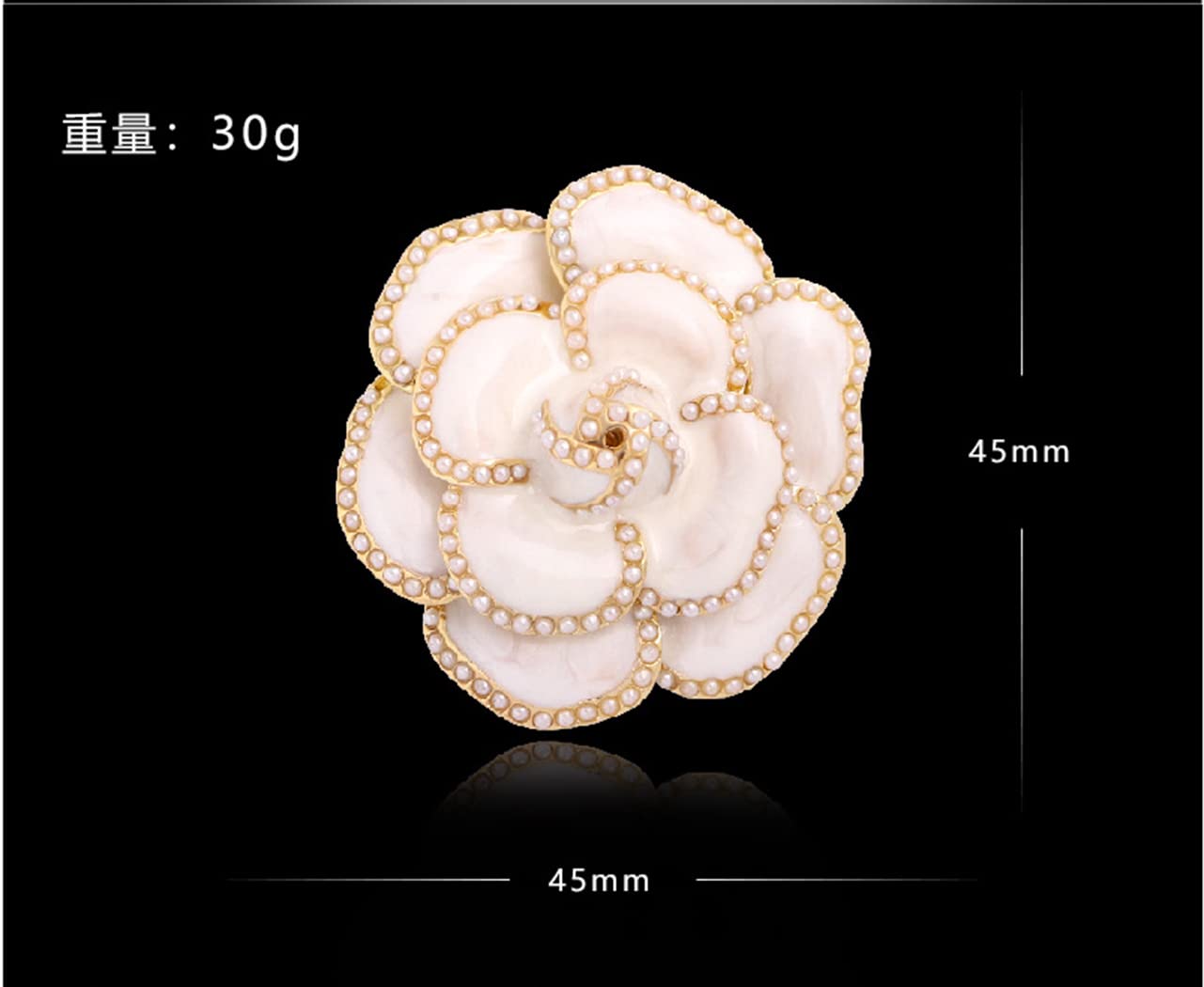 Enamel Camellia Pearl Brooch - Elegant Petal Pin Wedding & Party Brooch Gift (White)