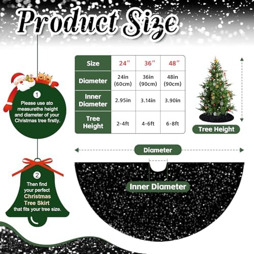 Black Christmas Tree Skirt 36 Inch Halloween Small Sequin Tree Skirt Tree Skirt Cover for 4ft Christmas Tree Decorations
