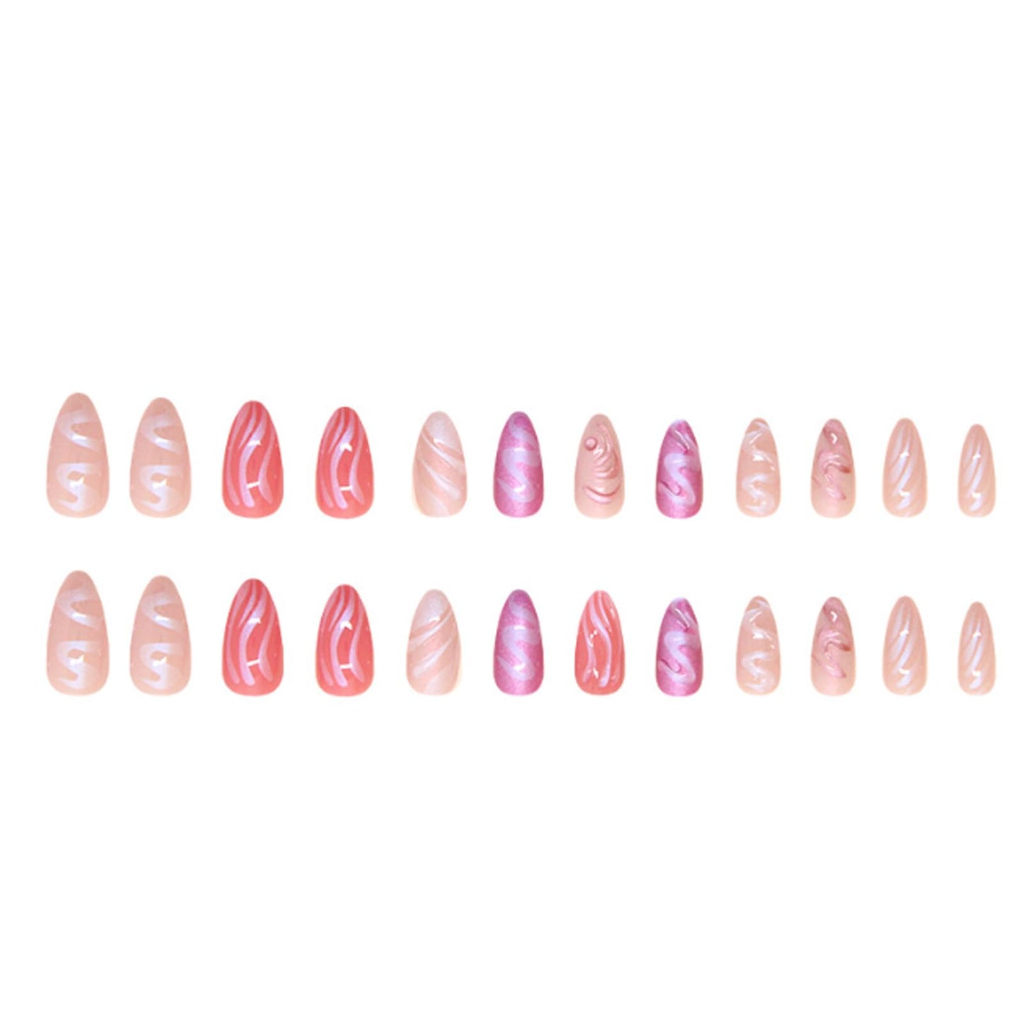 Hkanlre Almond Fake Nude Nails Tips Full Cover False Medium Nails Summer Flower Press on Nails for Women 24PCS