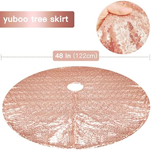yuboo Rose Gold Summertree Skirt, 48 Inch Sequin Glitter Pink Tree Skirt Mat for Party Wedding Birthday Decor Decorations for the Home