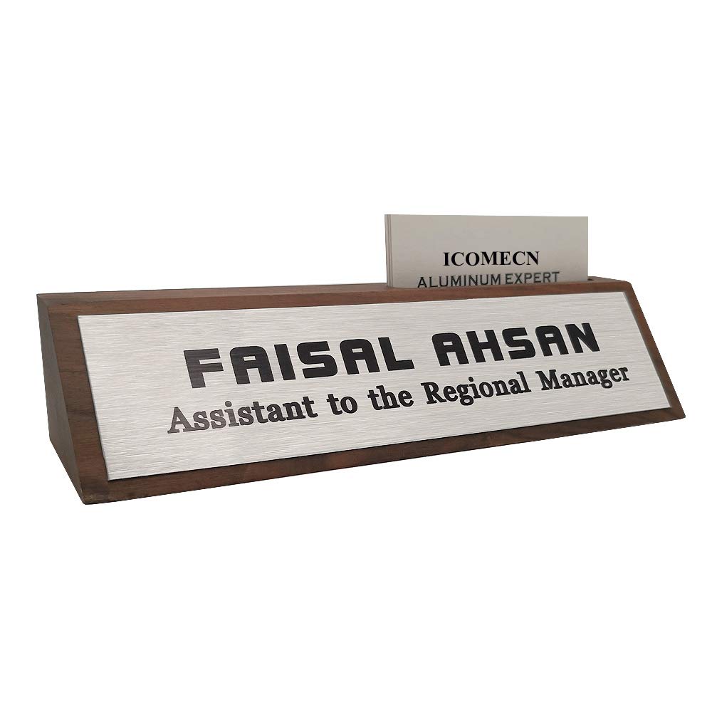 Personalized Business Desk Name Plate with Card Holder Custom Desk Nameplate Support Adding Logo 2" x 8"