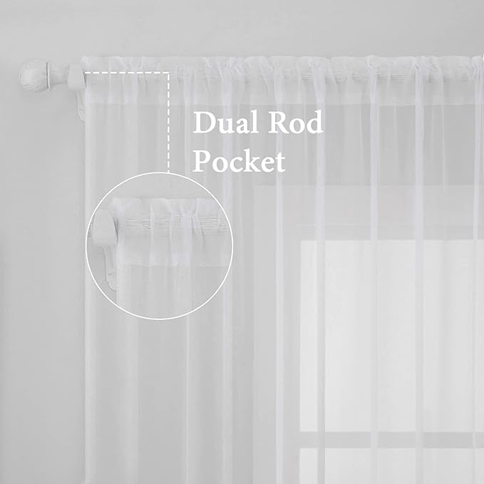 MIULEE 2 Panels Solid Color White Sheer Window Curtains Elegant Window Voile Panels/Drapes/Treatment for Bedroom Living Room (54 X 60 Inches White)