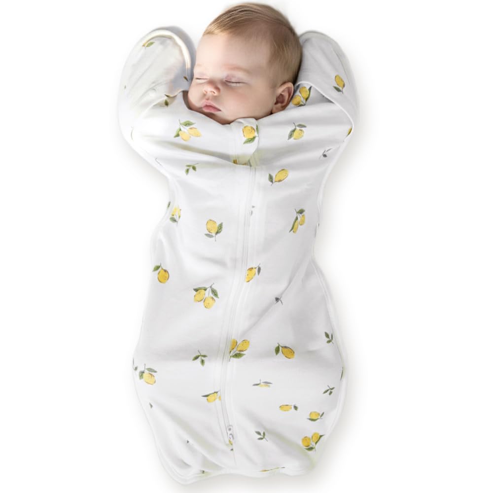 Coperta Newborn Swaddle Sack, IHDI Certified for Healthy Hip Development, Calms Startle Reflex for Better Sleep, 100% Cotton Wearable Blanket, Newborn Essentials (lemon, S)