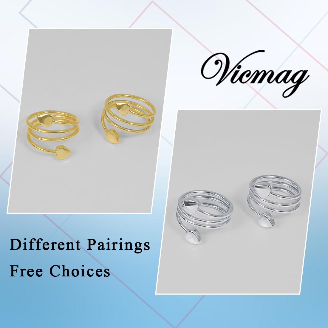 Vicmag Copper Magnetic Ring for Women Ring Ladies Fingers Thumb 99.9% Solid Pure Copper Gift 2PCS Adjustable (Gold Heart)
