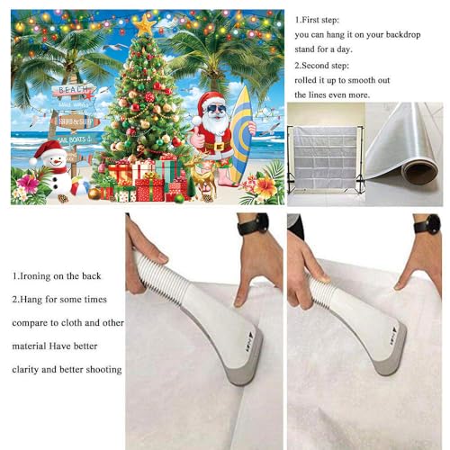 July Christmas Backdrop 10x8FT Summer Beach Santa Claus Christmas Tree Photography Background Tropical Hawaiian Xmas Party Decorations Supplies Photo Props - size: 10x8FT: 120x96 inch
