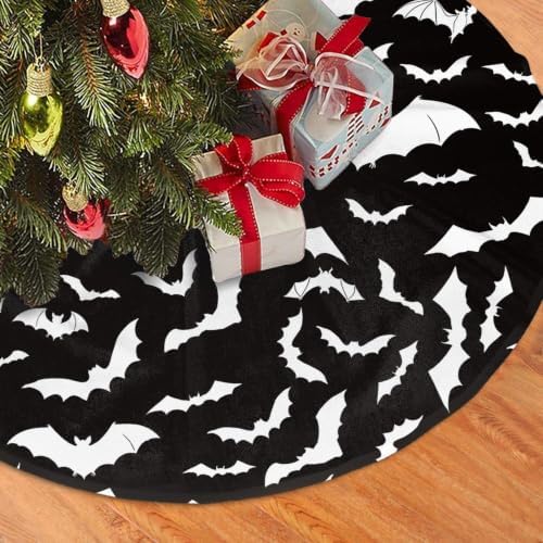 Halloween Cool Black Bat 36 Inch Christmas Tree Skirt Round Winter Snow Suitable for Christmas Xmas Halloween Holiday Party Decor Decoration Occasion