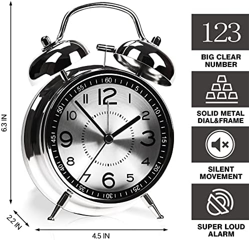 AYRELY?? Super Loud Alarm Clock for Heavy Sleepers Adults, Metal 4.5 Inches