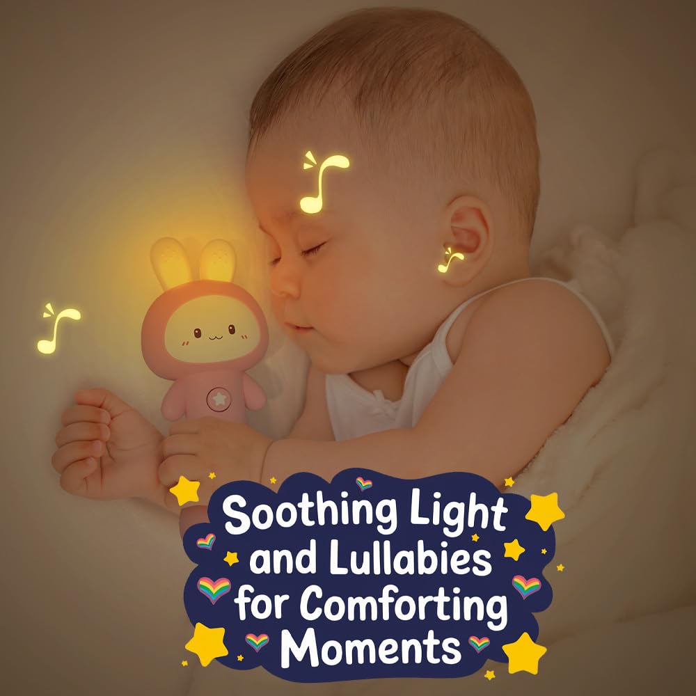 VKTEN Bunny Baby Rattle Toy with Light & Sound – Interactive Teething & Sensory Toy – Ideal Easter Basket Stuffer for Baby 3-24 Months