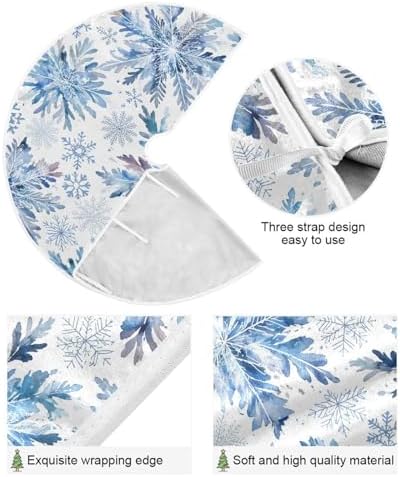 Christmas Tree Skirt 48 inch Blue Snowflakes White Xmas Xmas Tree Skirt Large Holiday Party Tree Mat Rustic Christmas Decorations New Year Xmas Ornaments