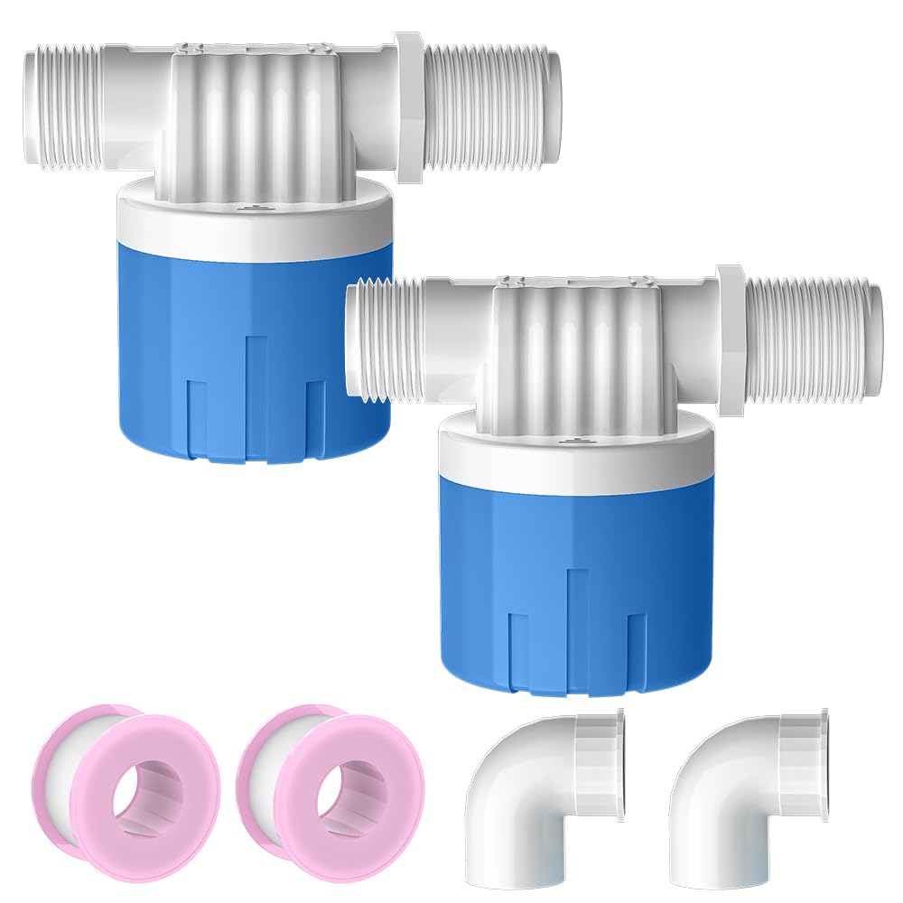 Cxztcl 2 Pack 3/4 Float Valve for Water Tank,Aquapulse Water Float Automatic Water Level Control Aqua Pluse Trough Blue Plastic Float Valve Switch for Pool,Pond,Livestock(side inner)