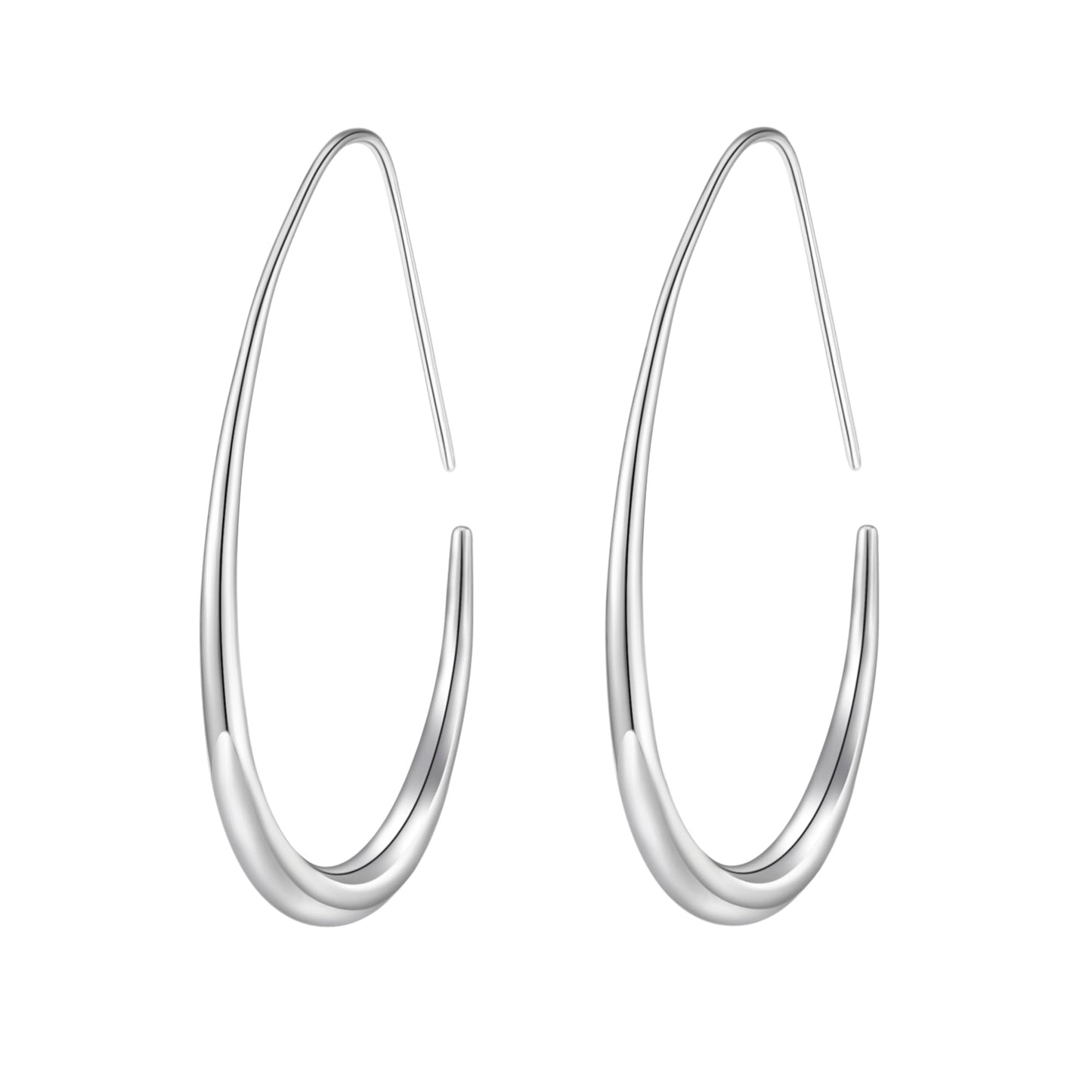 Lightweight Teardrop Hoop Earrings for Women - 14k Gold/White Gold Plated Large Oval Pull Through Hoop Earrings High Polished Statement Jewelry Gift for Women(silver 50 * 30)
