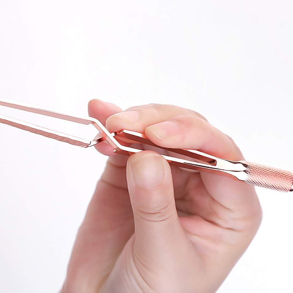 SILPECWEE 2Pcs Nail Pinching Tool C Curve Nail Extension Clips Metal Cuticle Pusher Nail Scraper Gel Nail Polish Remover False Nails Shaping Tweezers Multi-Function Manicure Tools (Rose Gold)