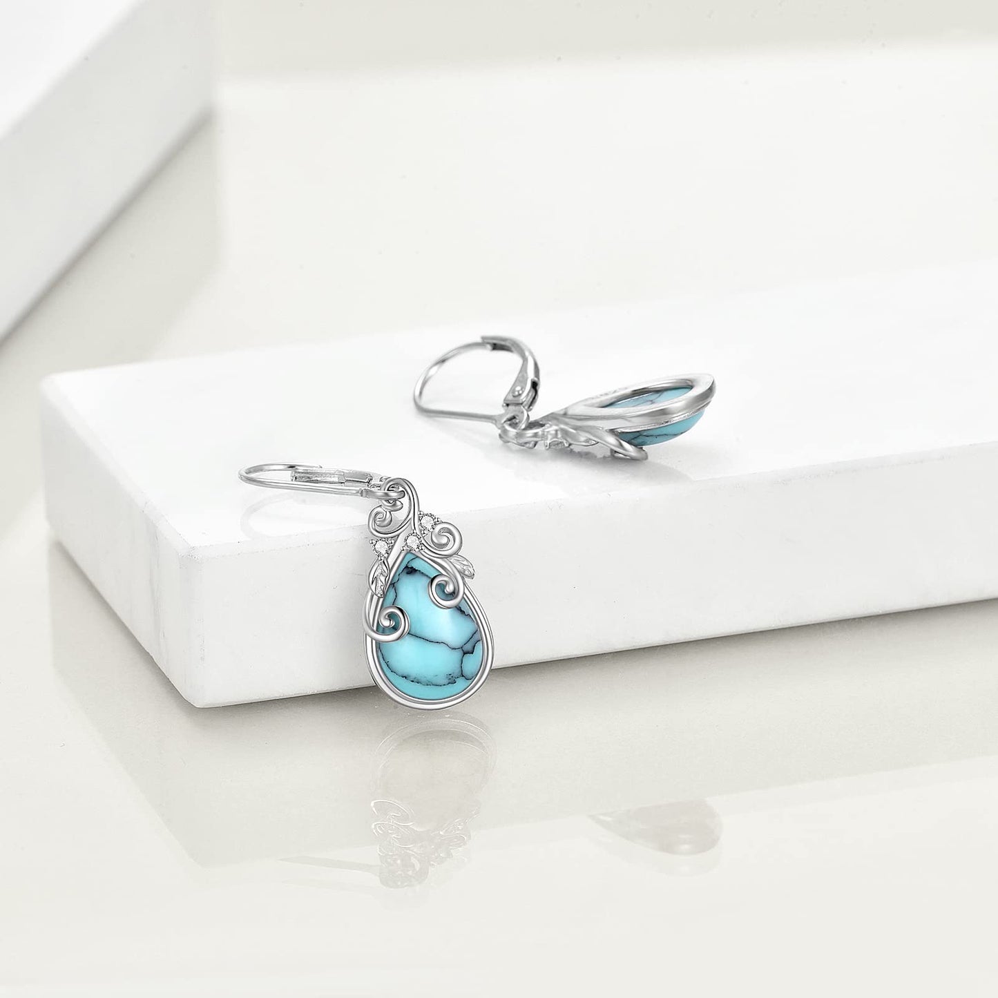 POPLYKE Turquoise Teardrop Drop Dangle Earrings Sterling Silver Leverback Earrings Bohemian Western Jewelry