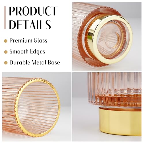 Makeup Brush holder Organizer, Crystal Glass Toothbrush Holders, Striped Make Up Brush Holder for Vanity, Pen Holder for Desk, Vase -Pink (S+L) - color: Pink