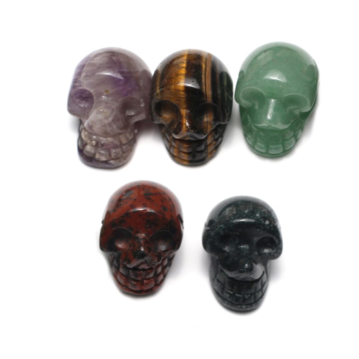 LHJ 7 Pcs Natural Stone Ornaments Crystal Décor Stone Figurines Carved Healing Statue Home Table Sculpture Skull Decoration for Women Men Gift