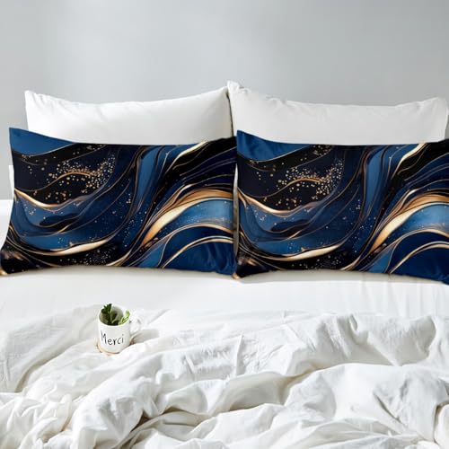 Feelyou Geometric Bed Sheets Set King Size Modern Art Bedding Set for Kids Boys Girls Modern Marble Aesthetic Sheets with Deep Pocket Fitted Sheet Abstract Marble Texture Printed Bedding Set - color: Dark Blue, size: King