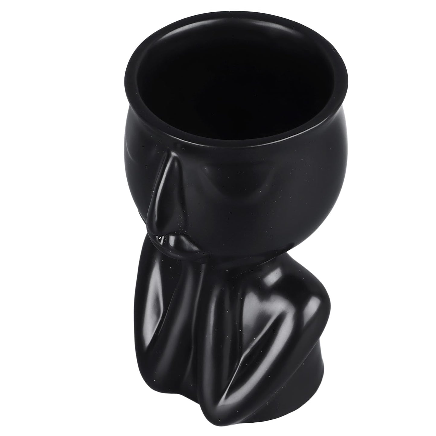 Semme Scandinavian Ceramic Face Planter Pot, Minimalist Planter Pot for Home Office Garden (Black)