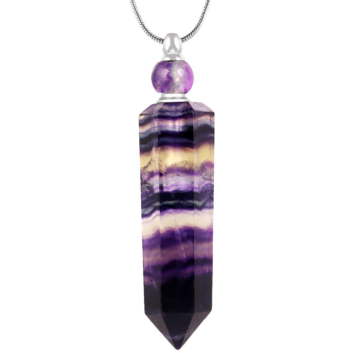 TUMBEELLUWA Essential Oil Diffuser Aromatherapy Stone Pendant Necklace for Unisex,Healing Crystal Point Gemstone Necklace for Women and Men, Fluorite Stone